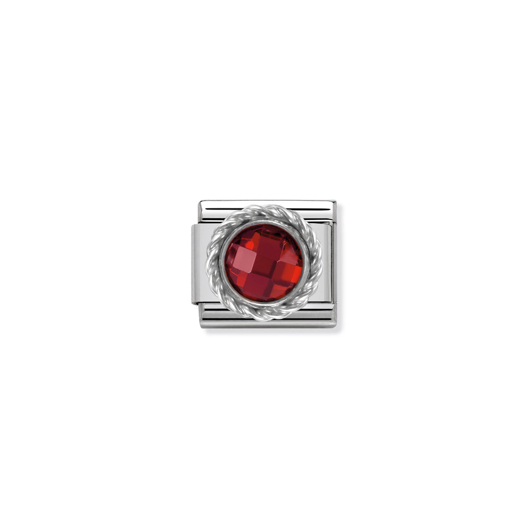 COMPOSABLE CLASSIC LINK 330601/005 ROUND FACETED RED CZ WITH TWIST DETAIL IN 925 SILVER