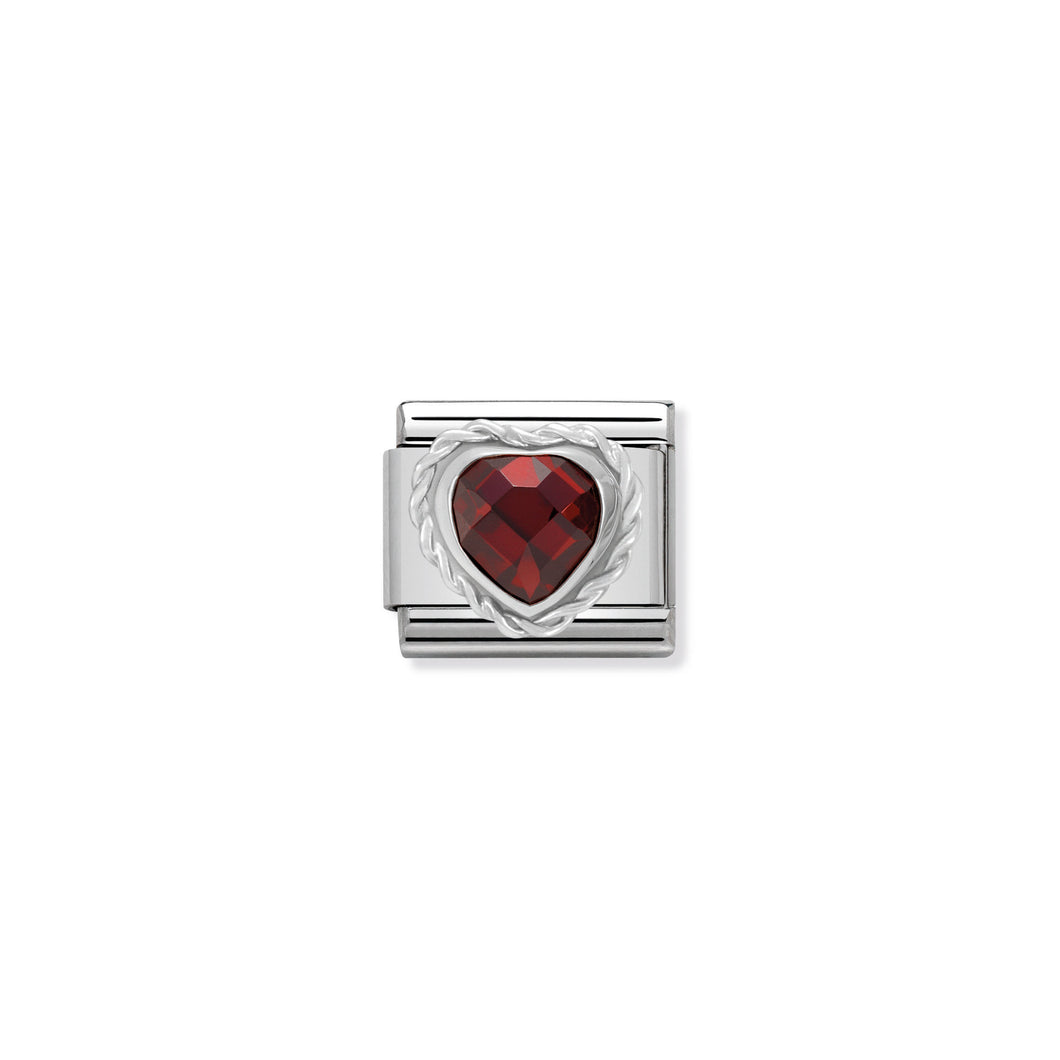 COMPOSABLE CLASSIC LINK 330603/005 RED FACETED HEART CZ WITH TWIST DETAIL IN 925 SILVER