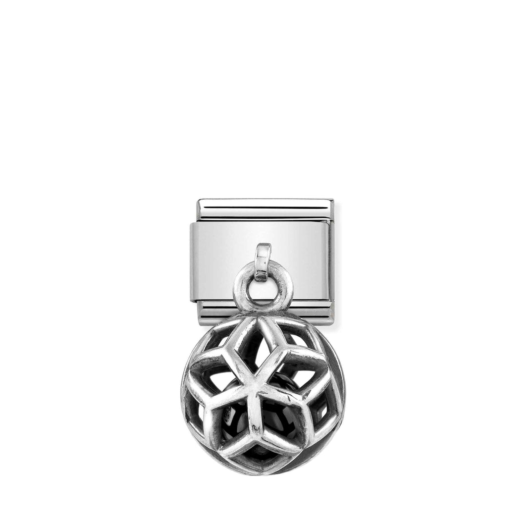 COMPOSABLE CLASSIC LINK 331810/04 RHOMBUS CHARM WITH BLACK AGATE IN SILVER