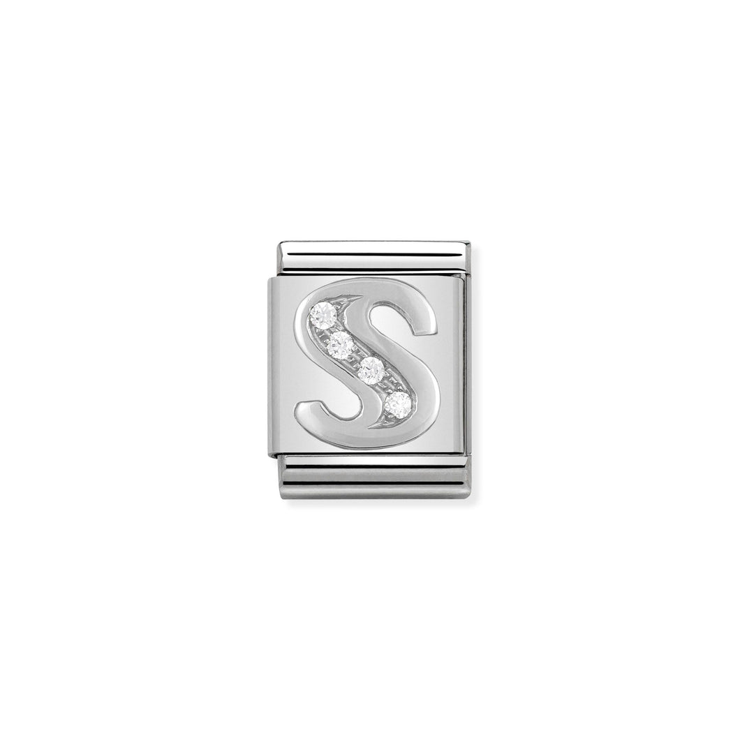 COMPOSABLE <STRONG>BIG LINK</STRONG> 332301/19 LETTER S IN 925 SILVER AND CZ