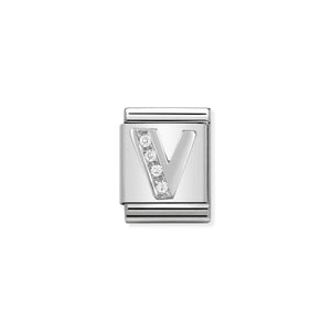 COMPOSABLE <STRONG>BIG LINK</STRONG> 332301/22 LETTER V IN 925 SILVER AND CZ
