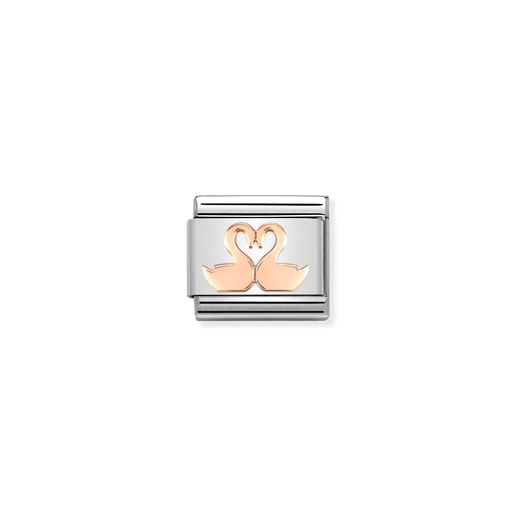 COMPOSABLE CLASSIC LINK 430104/40 LOVEHEART SWANS IN 9K ROSE GOLD