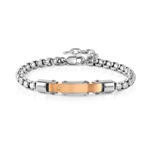 STRONG DIAMOND BRACELET 028321/034 STAINLESS STEEL CHAIN WITH WHITE DIAMOND & ROSE GOLD PVD