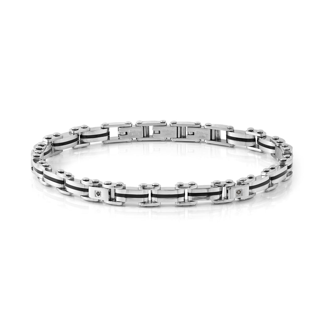 STRONG DIAMOND BRACELET 028322/007 STAINLESS STEEL CHAIN WITH BLACK DIAMONDS