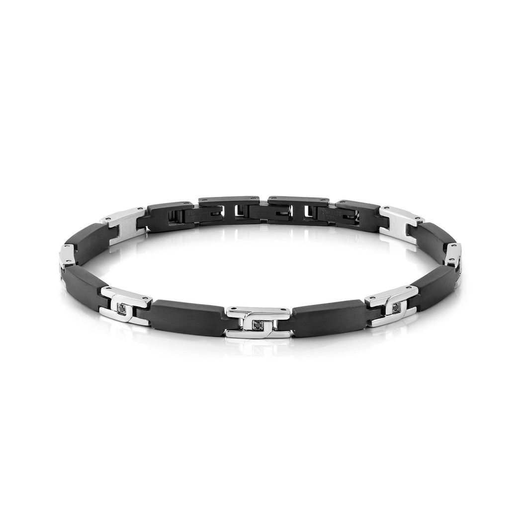 STRONG DIAMOND BRACELET 028323/007 STAINLESS STEEL & BLACK CHAIN WITH BLACK DIAMONDS