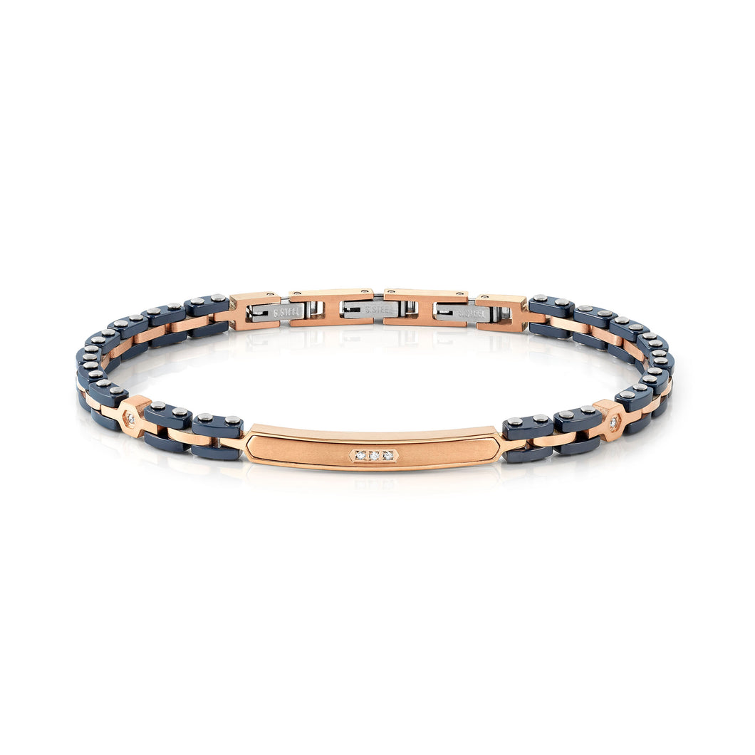 STRONG DIAMOND BRACELET 028326/001 STAINLESS STEEL WITH BLUE CERAMIC, ROSE GOLD PVD & WHITE DIAMONDS