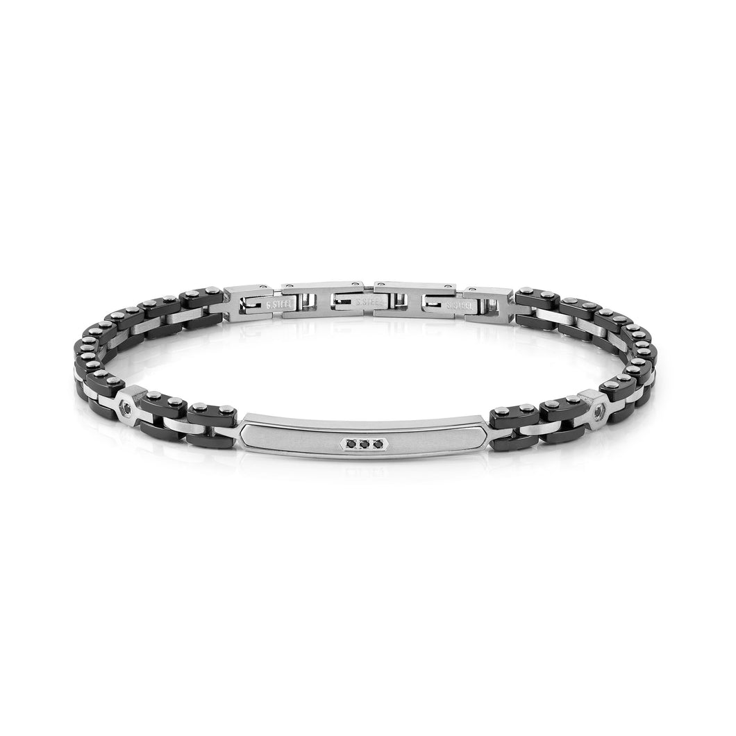 STRONG DIAMOND BRACELET 028326/007 STAINLESS STEEL CHAIN WITH BLACK PVD & DIAMONDS