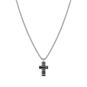 STRONG DIAMOND NECKLACE 028328/037 BLACK PVD CROSS & WHITE DIAMOND