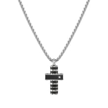 Load image into Gallery viewer, STRONG DIAMOND NECKLACE 028328/037 BLACK PVD CROSS &amp; WHITE DIAMOND
