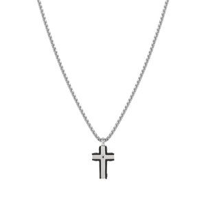 STRONG DIAMOND NECKLACE 028329/007 BLACK DIAMONDS & BLACK PVD CROSS