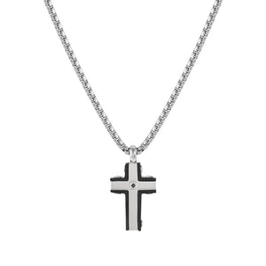 STRONG DIAMOND NECKLACE 028329/007 BLACK DIAMONDS & BLACK PVD CROSS