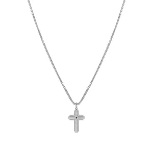 STRONG DIAMOND NECKLACE 028330/007 STAINLESS STEEL CROSS & BLACK DIAMOND