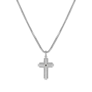 STRONG DIAMOND NECKLACE 028330/007 STAINLESS STEEL CROSS & BLACK DIAMOND