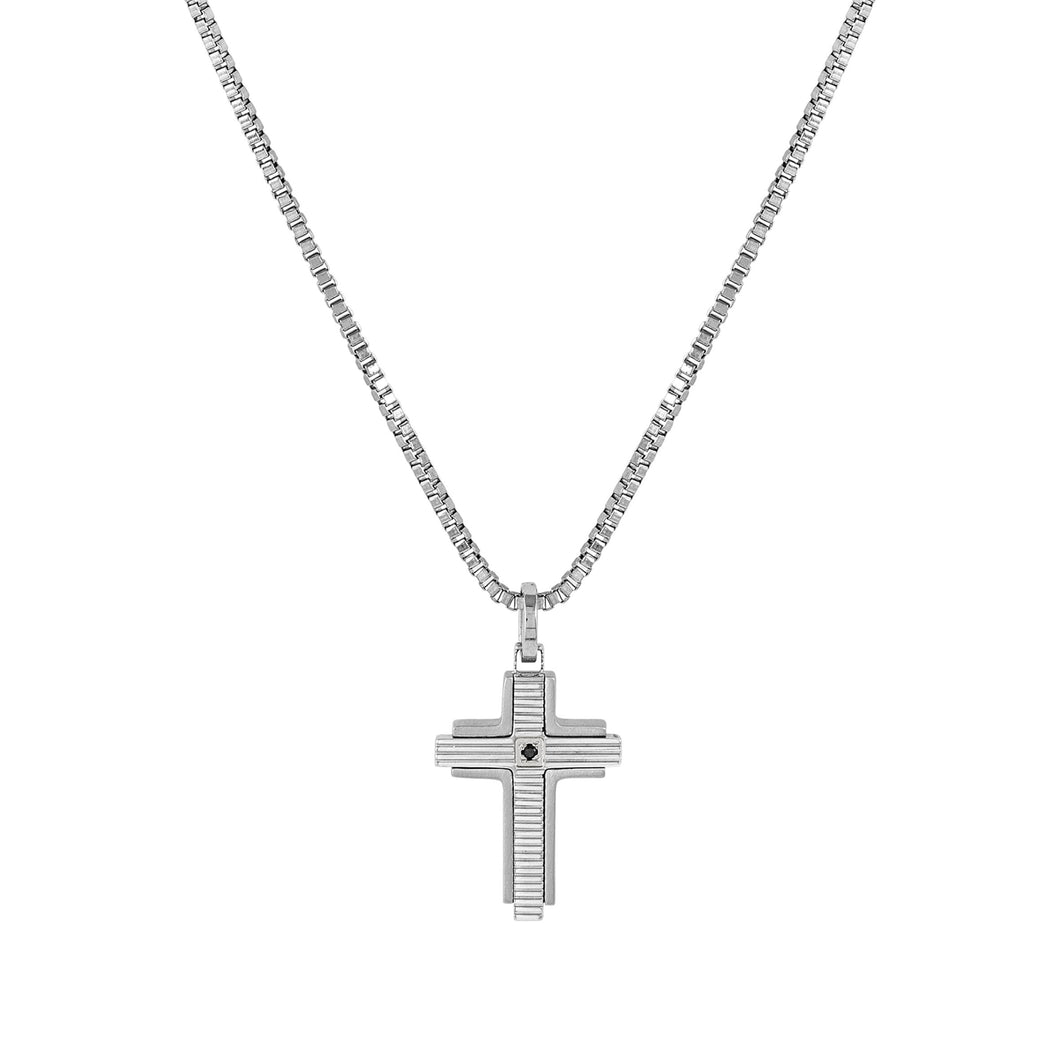 STRONG DIAMOND NECKLACE 028330/007 STAINLESS STEEL CROSS & BLACK DIAMOND