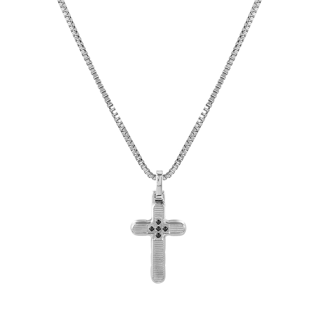 STRONG DIAMOND NECKLACE 028331/007 STAINLESS STEEL CROSS & BLACK DIAMONDS