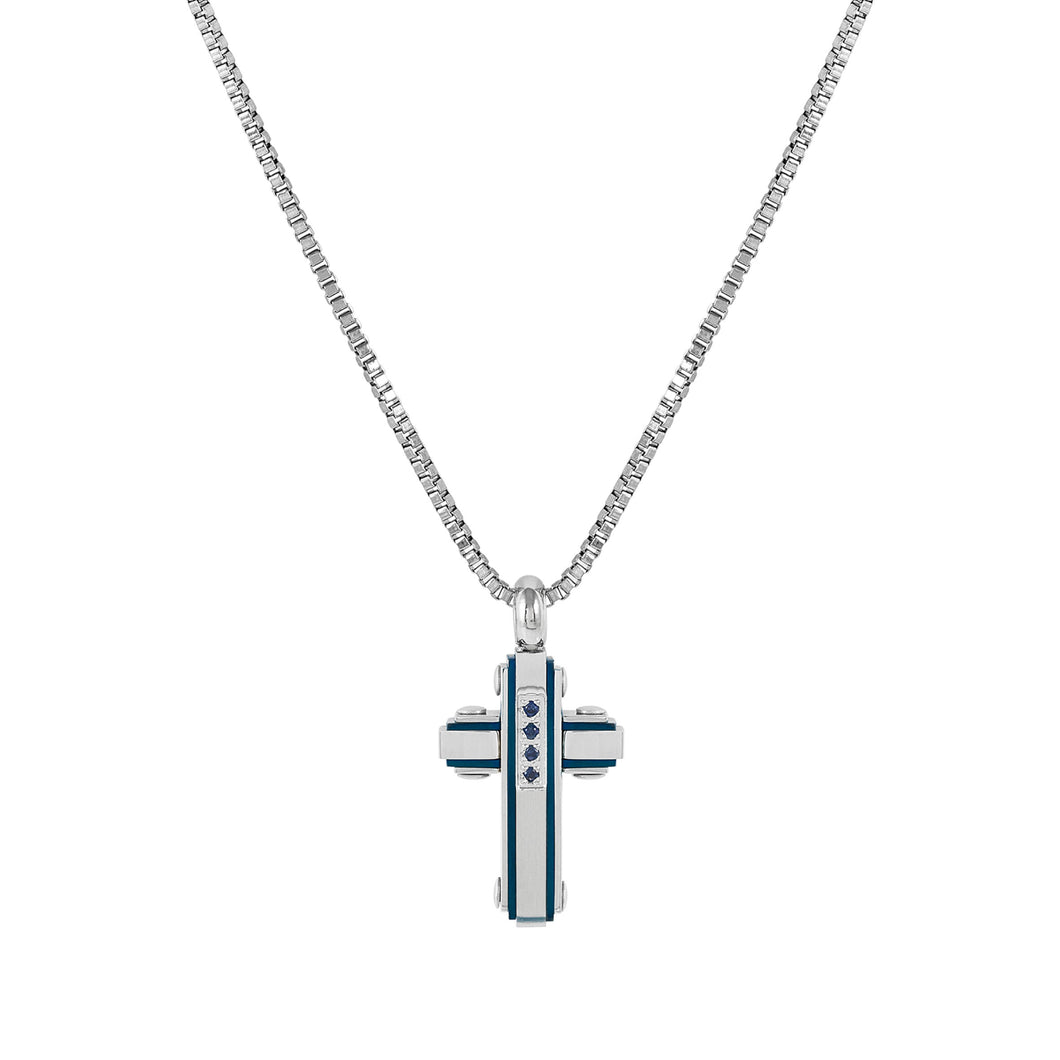 STRONG DIAMOND NECKLACE 028332/030 SAPPHIRES & BLUE PVD CROSS