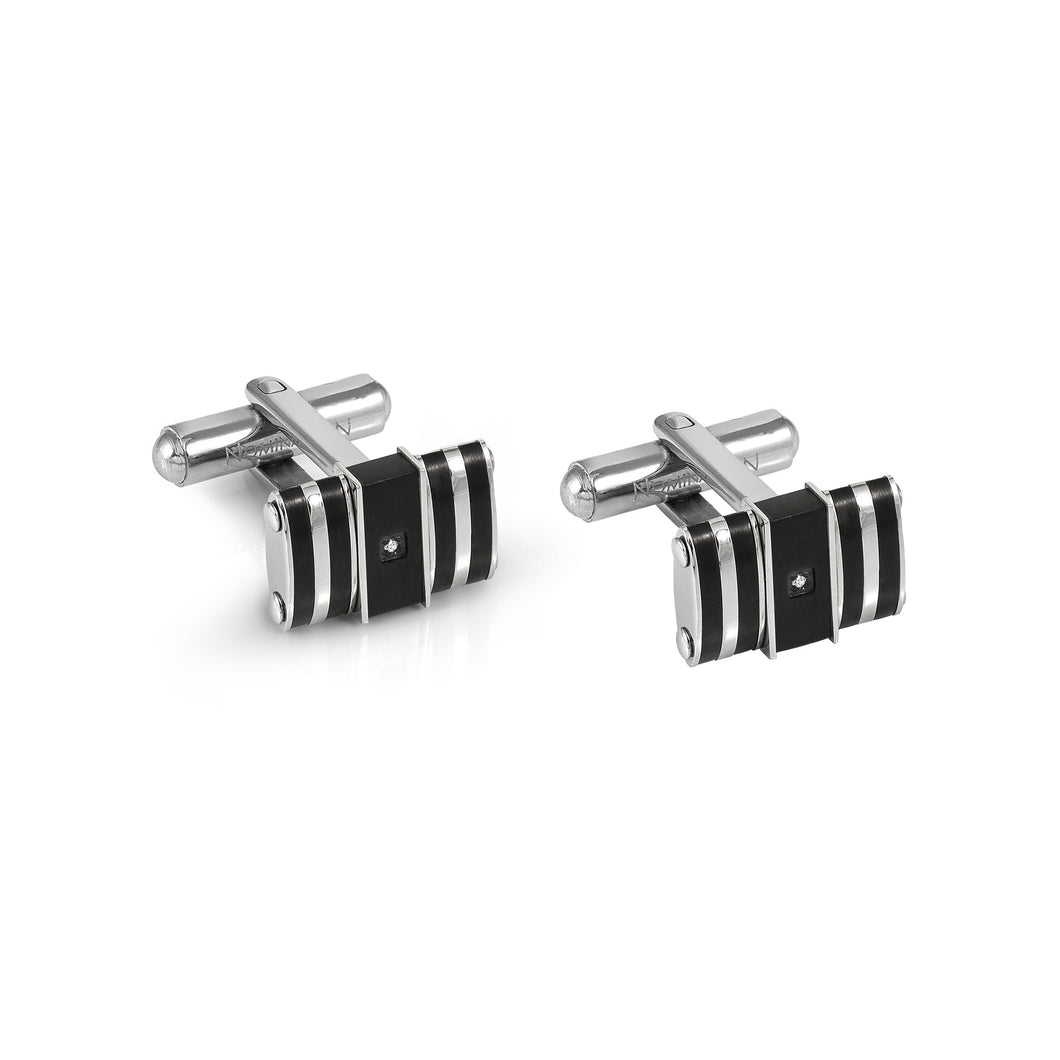 STRONG DIAMOND CUFFLINKS 028333/037 BLACK PVD & WHITE DIAMOND