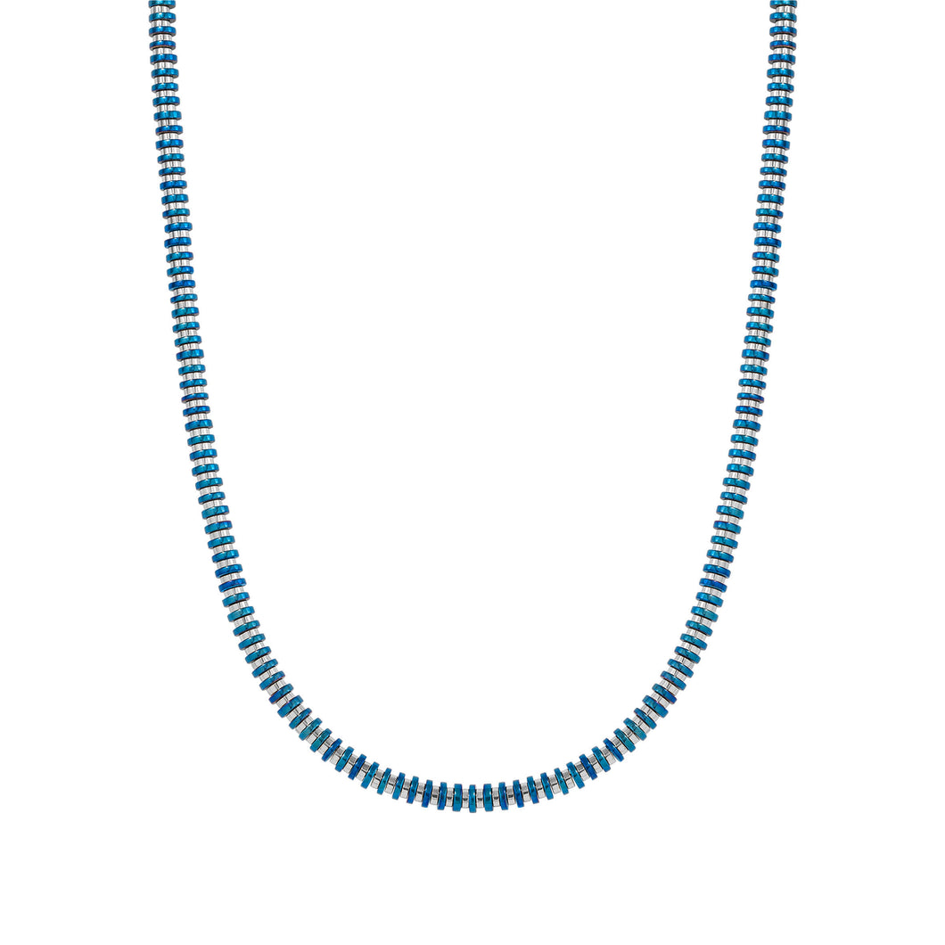 B-YOND NECKLACE 028953/016  S/STEEL WASHER LINK BLUE IRIDESCENT PVD CHAIN