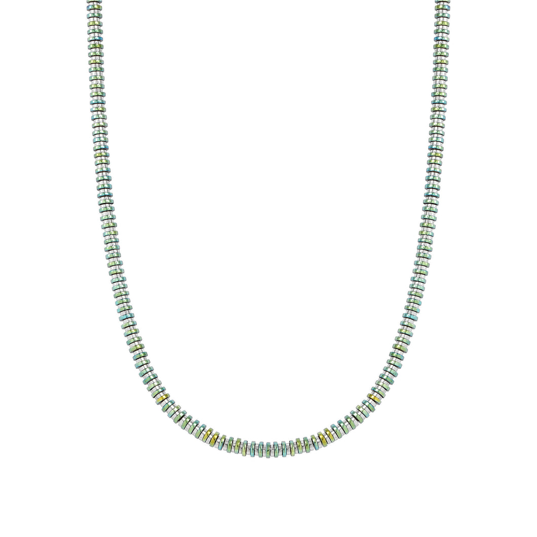 B-YOND NECKLACE 028953/019  S/STEEL WASHER LINK GREEN IRIDESCENT PVD CHAIN