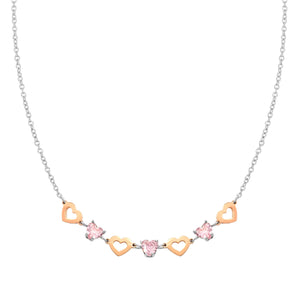 PRINCIPESSINA NECKLACE 029601/022 ROSE GOLD HEARTS WITH PINK CZ