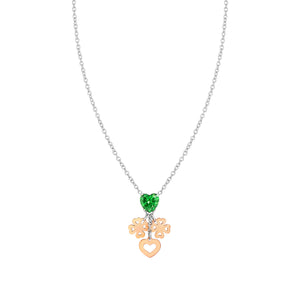 PRINCIPESSINA NECKLACE 029602/006 ROSE GOLD HEARTS AND CLOVER PENDANT WITH GREEN CZ