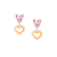 Load image into Gallery viewer, PRINCIPESSINA EARRINGS 029603/022 ROSE GOLD HEARTS WITH PINK CZ
