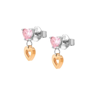 PRINCIPESSINA EARRINGS 029603/022 ROSE GOLD HEARTS WITH PINK CZ