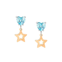 Load image into Gallery viewer, PRINCIPESSINA EARRINGS 029603/023 ROSE GOLD STAR WITH BLUE CZ HEARTS
