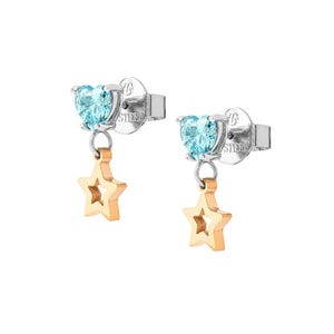 PRINCIPESSINA EARRINGS 029603/023 ROSE GOLD STAR WITH BLUE CZ HEARTS