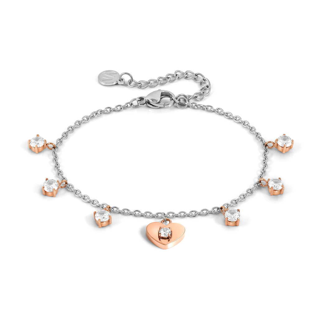 MYSOPHIE BRACELET 029904/022 ROSE GOLD HEART & CZ PENDANTS