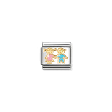 Load image into Gallery viewer, COMPOSABLE CLASSIC LINK 030272/92 BROTHER &amp; SISTER IN 18K GOLD WITH ENAMEL
