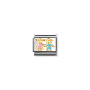 COMPOSABLE CLASSIC LINK 030272/92 BROTHER & SISTER IN 18K GOLD WITH ENAMEL