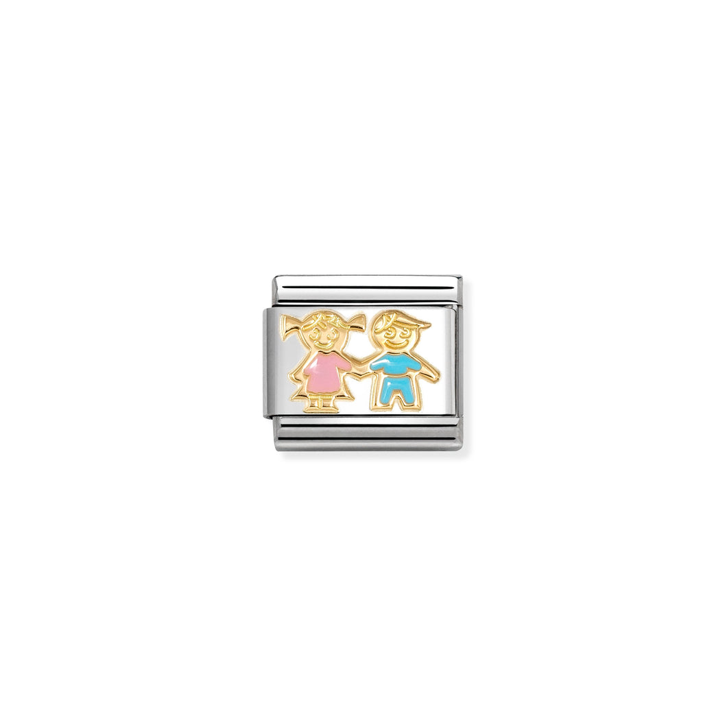 COMPOSABLE CLASSIC LINK 030272/92 BROTHER & SISTER IN 18K GOLD WITH ENAMEL