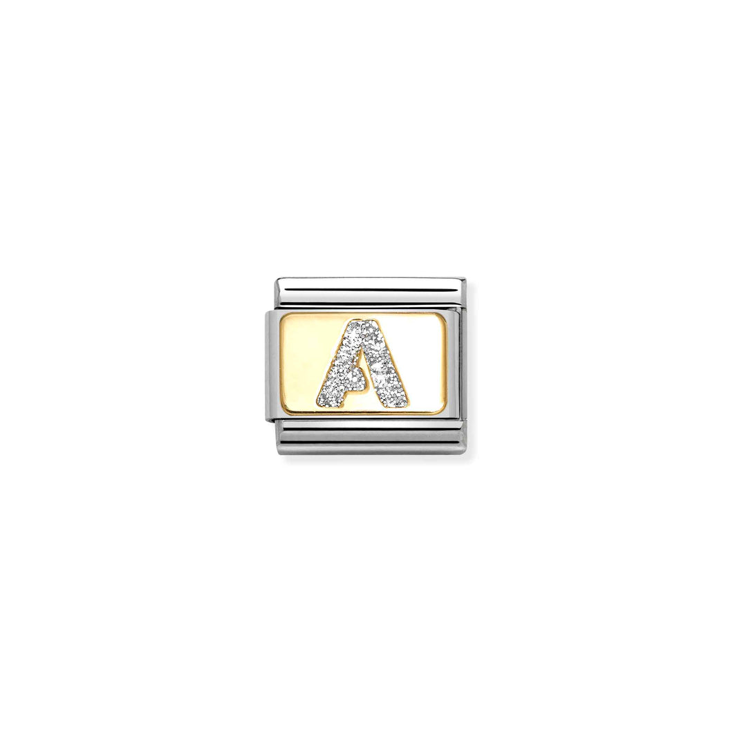 COMPOSABLE CLASSIC LINK 030291/01 SILVER LETTER A IN 18K GOLD & GLITTER ENAMEL