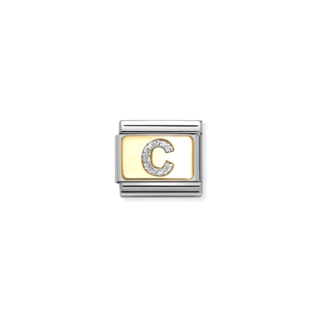 COMPOSABLE CLASSIC LINK 030291/03 SILVER LETTER C IN 18K GOLD & GLITTER ENAMEL
