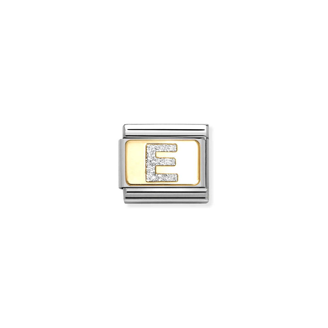 COMPOSABLE CLASSIC LINK 030291/05 SILVER LETTER E IN 18K GOLD & GLITTER ENAMEL