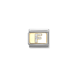 COMPOSABLE CLASSIC LINK 030291/06 SILVER LETTER F IN 18K GOLD & GLITTER ENAMEL