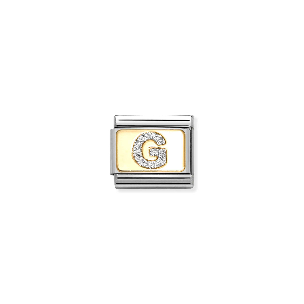 COMPOSABLE CLASSIC LINK 030291/07 SILVER LETTER G IN 18K GOLD & GLITTER ENAMEL
