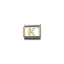 Load image into Gallery viewer, COMPOSABLE CLASSIC LINK 030291/11 SILVER LETTER K IN 18K GOLD &amp; GLITTER ENAMEL
