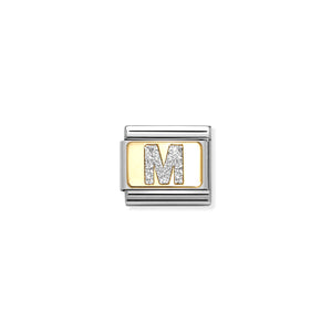 COMPOSABLE CLASSIC LINK 030291/13 SILVER LETTER M IN 18K GOLD & GLITTER ENAMEL