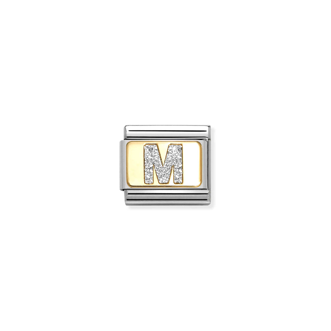 COMPOSABLE CLASSIC LINK 030291/13 SILVER LETTER M IN 18K GOLD & GLITTER ENAMEL