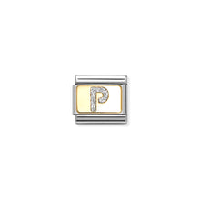 Load image into Gallery viewer, COMPOSABLE CLASSIC LINK 030291/16 SILVER LETTER P IN 18K GOLD &amp; GLITTER ENAMEL
