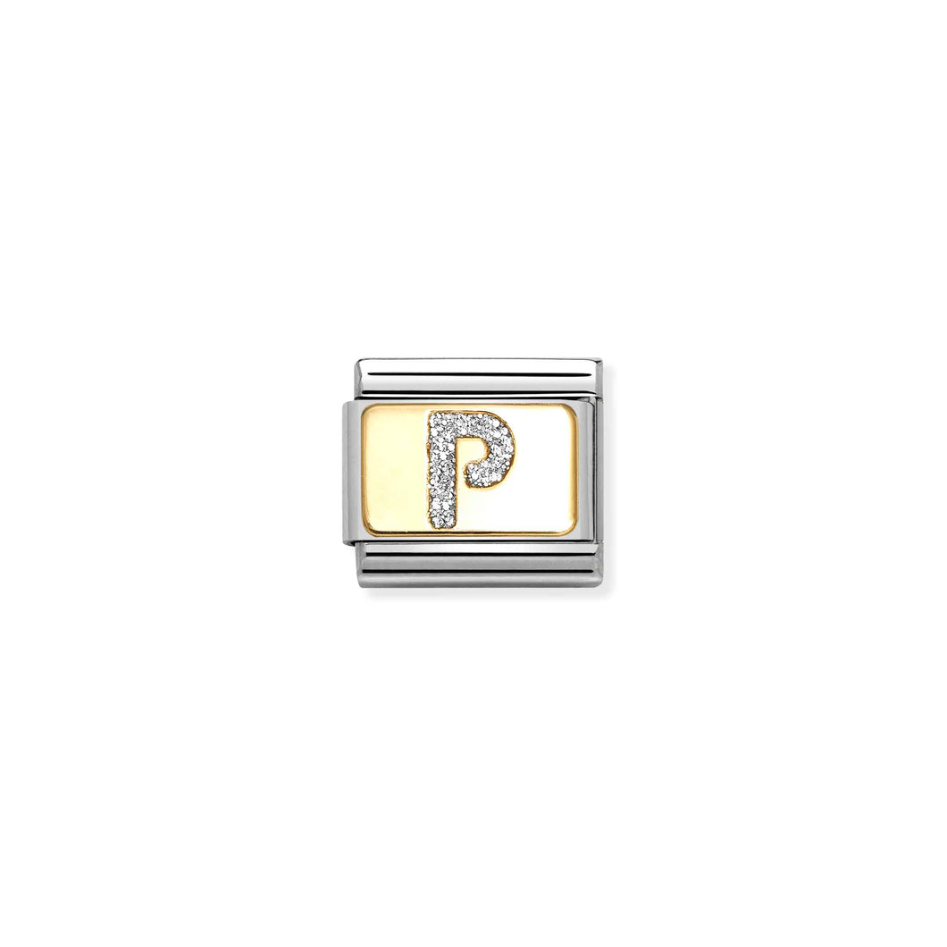 COMPOSABLE CLASSIC LINK 030291/16 SILVER LETTER P IN 18K GOLD & GLITTER ENAMEL