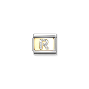 COMPOSABLE CLASSIC LINK 030291/18 SILVER LETTER R IN 18K GOLD & GLITTER ENAMEL