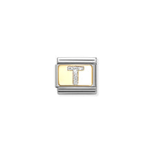 Load image into Gallery viewer, COMPOSABLE CLASSIC LINK 030291/20 SILVER LETTER T IN 18K GOLD &amp; GLITTER ENAMEL
