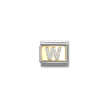Load image into Gallery viewer, COMPOSABLE CLASSIC LINK 030291/23 SILVER LETTER W IN 18K GOLD &amp; GLITTER ENAMEL
