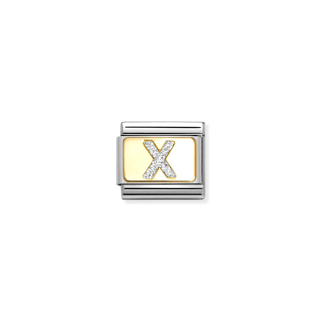 COMPOSABLE CLASSIC LINK 030291/24 SILVER LETTER X IN 18K GOLD & GLITTER ENAMEL