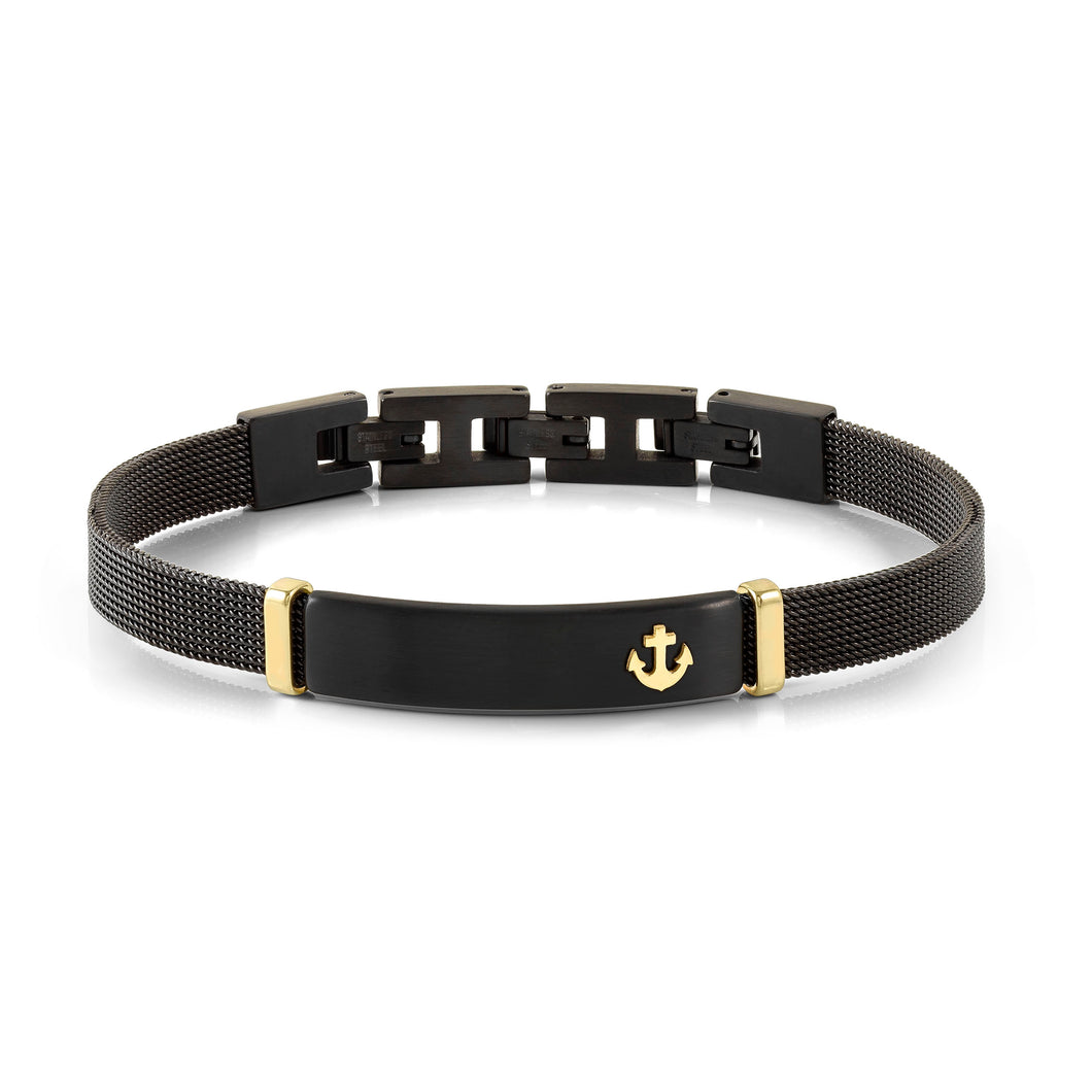 #SEALOVER BRACELET 135005/002 BLACK MILANO MESH STRAP & GOLD ANCHOR DETAIL