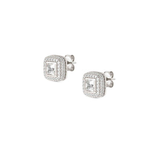 DOMINA STUD EARRINGS SILVER WITH WHITE PAVÉ CZ SQUARE 240407/036
