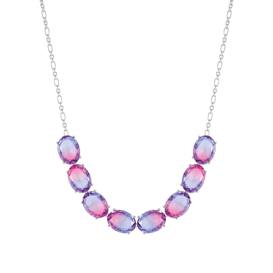 SYMBIOSI NECKLACE 240805/028 SILVER WITH LARGE PINK AND PURPLE TWO-TONE STONES